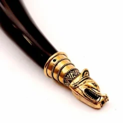 Trinkhorn Dekoration Mit Wolfskopf, Messing